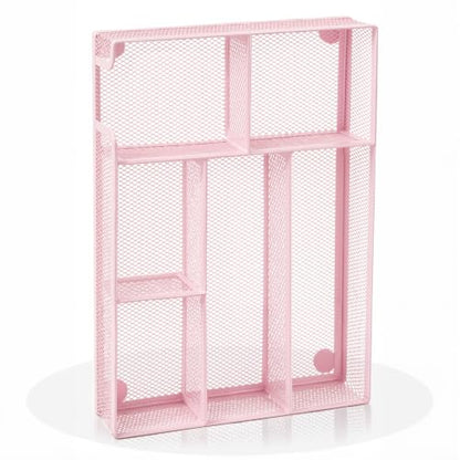 Desk Drawer Organizer, Office Drawer Divider Organizer Tray with 6 Compartments, Metal Mesh Desktop Organization and Accessories for Stationery Makeup Kitchen Toolroom School ＆Office (Large-Pink) - size: Large-Pink