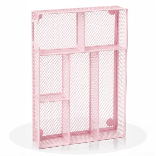 Desk Drawer Organizer, Office Drawer Divider Organizer Tray with 6 Compartments, Metal Mesh Desktop Organization and Accessories for Stationery Makeup Kitchen Toolroom School ＆Office (Large-Pink) - size: Large-Pink