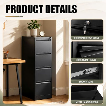 4 Drawer File Cabinet for Home Office, Vertical Filing Cabinet - color: Black, size: 52.3"H - 4 Drawer