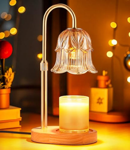 Candle Warmer Lamp Adjustable Timer - Electric Flower Glass Candles Light - color: Amber