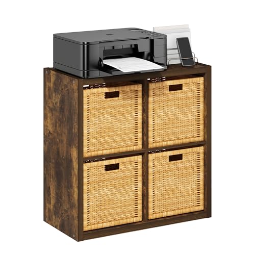 Furinno Cubicle 4-Cube Book Shelf, Extra Thick Frame Bookshelf, Amber Pine - color: Amber Pine, size: 4-Cube