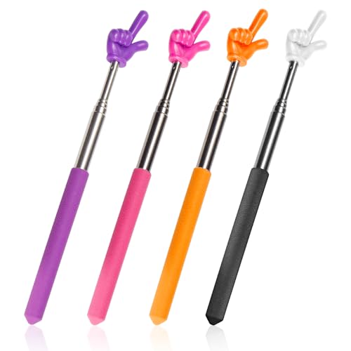 4 Pcs Teacher Pointer Stick for Classroom Extendable Pointer Finger Telescoping Hand Pointer Retractable Pointing Stick Reading Aid for Presentation Whiteboard (Black, Orange, Purple, Pink) - color: Black, Orange, Purple, Pink