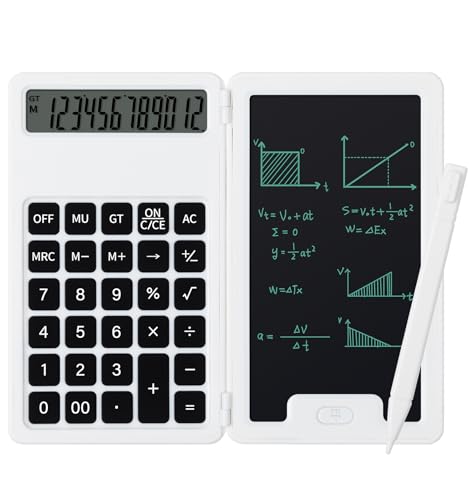 Desk Portable Calculator, Small Calculator with Writing Notepad, White | Basic Calculator, More Lightweight and Portable, 12 Digit Large Display Multi-Function for Office, Home & Financial (White) - color: White