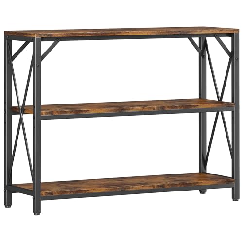 Homeiju Entry Table 40" Width, 3-Tier Entryway Table with Storage, Industrial Sofa Table with Open Shelves, Foyer Tables for Entryway, Hallway, Kitchen, Living Room and Bedroom, Rustic Brown - color: Rustic Brown, size: 40 inch