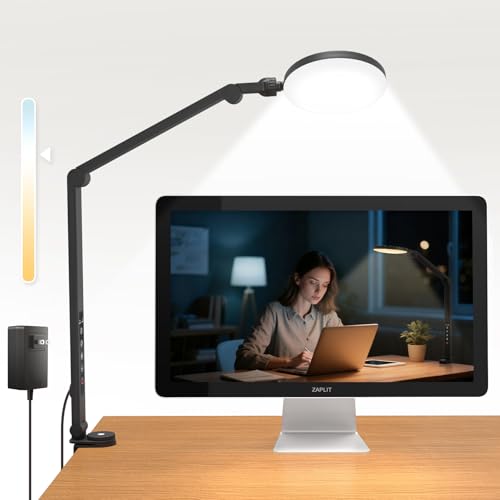 Desk Lamp, 16W LED Desk Light with Clamp & Adjustable Arm for Home Office Video Calls, Touch Control Eye-Care Light for Reading with 5 Color Temps (1700K-6000K) & 10 Brightness, Timer 0.5H/1H - size: 16W – DC 12V Plug
