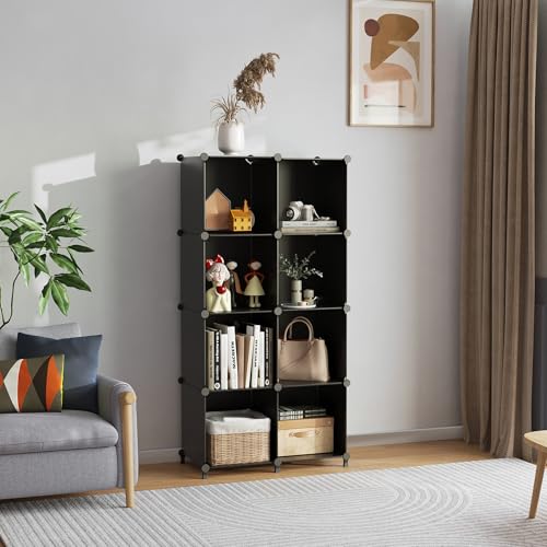 AWTATOS 8 Cube Storage Organizer, Closet Organizer Storage Shelf, Black | DIY Stackable Storage Cubes Shelves for Closet, Bookcase Bookshelf, Plastic Shelving for Bedroom, Home Office - color: Black