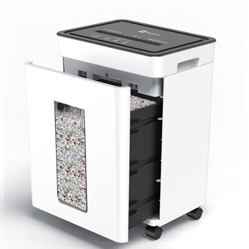 Frossvt Heavy Duty Paper Shredder Micro-Cut High Security Level P-4/12 Sheets 10-Minutes Running Time/AUTO Reverse/ 5.3-Gallon Pull Out Bin, Anti-Jam & Quiet Shredder for Office Home (White) - color: White