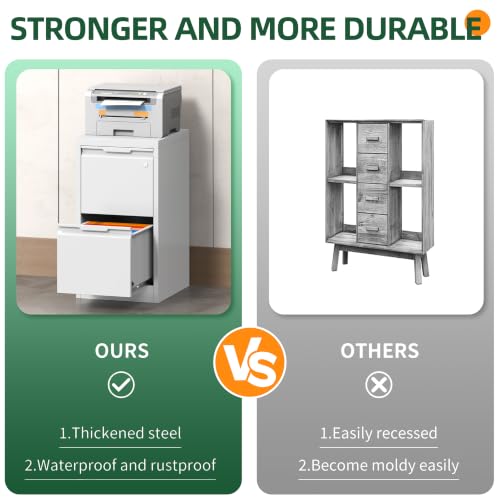2 Drawer File Cabinet with Lock, Metal Vertical Small File Cabinet - color: White, size: 2 Drawer - Vertical