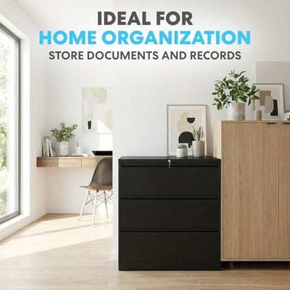 SIMPLI-Magic 3 Drawer Vertical File Cabinet with Lock Metal Filing Storage Cabinet for Home Office Organization Hanging Letter Legal F4 A4 Black - Reliable Design for Everyday Use