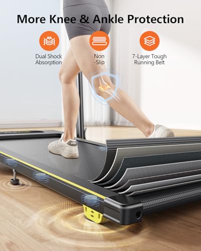 Acezoe 3 in 1 Under Desk Treadmill with Incline, Walking Pad with Removable Desk Workstation, Adjustable Height for Different Need, 300lbs Capacity, Foldable Compact for Home Small Office - color: Yellow Line