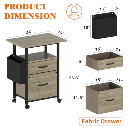 GYIIYUO 2 Drawer File Cabinet 24''W, Mobile Filing Cabinet, Printer Stand - color: Oak Grey