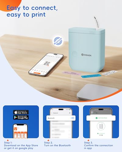 D110 Label Maker Machine with Tape, Bluetooth Mini Label Maker with Various Templates, Wireless Portable Small Label Printer for Home, Office, School, Blue - color: Blue