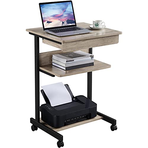 Topeakmart Gray Art Deco Desk, Rolling Computer Desk Cart with Drawer, Small Space Solution for Writing, Laptop, PC, 22 x 20.1 x 31.5 inches | Sturdy steel frame, smooth casters, storage drawer, keyboard tray, compact design, for home office. - color: Gre