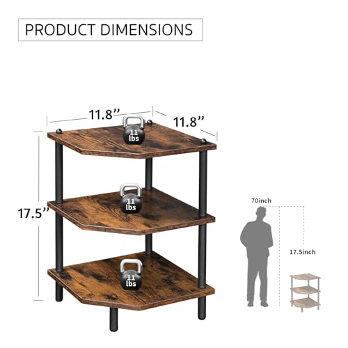 Corner Shelf Stand for Desk - 90° Corner Design to Free Up Desktop | Easy to Assemble 3-Tier Vertical Storage 15 lb Per Shelf 6.7 in Clearance for Books Coffee Mugs Supplies on Office Desks - color: Rustic Brown