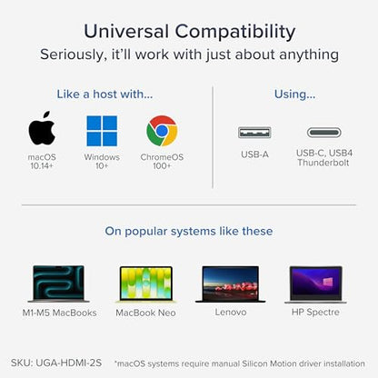 Plugable USB-C, USB 3.0 to Dual HDMI Adapter for Dual Monitors