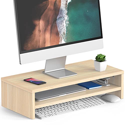 FITUEYES Wooden Monitor Stand Riser, 2-Tier Desk Storage Shelf, Oak | 21.3-Inch Desktop Organizer Fits Laptop, Computer Screen and Office Supplies - color: Oak, size: 21.3“