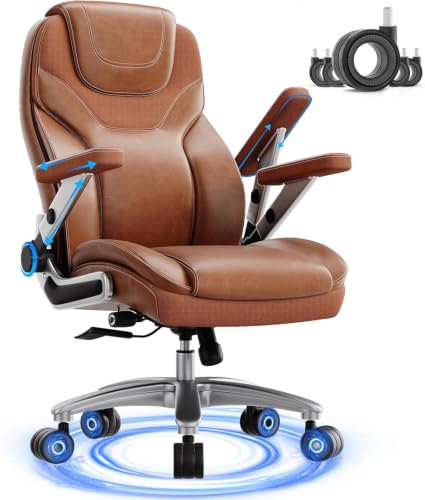Big and Tall Office Chair with 5D Arms, Fabric & PU Leather Heavy Duty Desk Chair, Adjustable Lumbar Support & Height, Tilt Function, High Back Ergonomic Executive Computer Chair - color: Retrobrown
