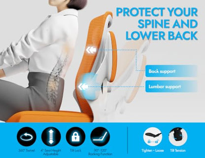 Ergalithic Office Chair: Mesh Ergonomic Desk Chair with 3D Lumbar & Swivel - color: Orange, size: Pack of 1