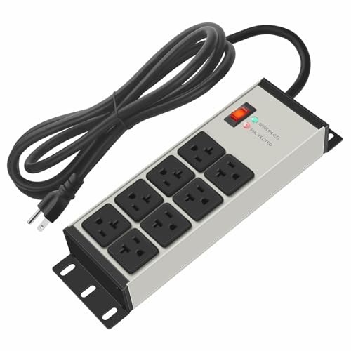 CCCEI 12 Gauge Heavy Duty Power Strip, 8 Ports, Grey, 4FT. | Surge Protector, Extension Cord with Multiple Outlets, Wall Mount Plug Extender, Switch, Grounding, High Amp, Garage. - color: Grey, size: 4ft