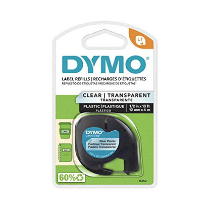 DYMO - DYM16952 Authentic LetraTag Labeling Tape for LetraTag Label Makers, Black Print on Clear pastic Tape, 1/2'' W x 13' L, 1 roll (16952) - style: Clear pastic Tape