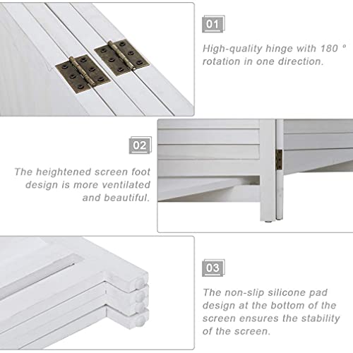 FDW 4 Panel Room Divider Folding Privacy Wooden Screen with Three Clever Shelf Portable Partition Wood Divider for Home Office, White