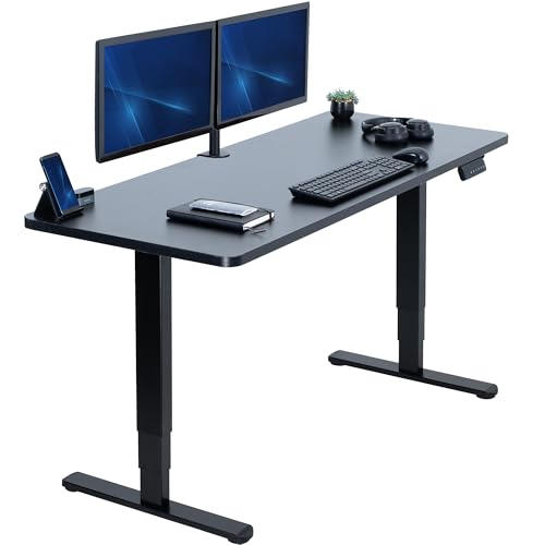 VIVO Black 60 x 24 in Standing Desk, DESK-KIT-2B6B | Electric, Dual Motor, Holds 220 lbs, Sit Stand, Height Adjustable, Solid One-Piece Table Top, Memory, 2B Series, Black Frame - color: Black Top / Black Frame, size: 60 x 24