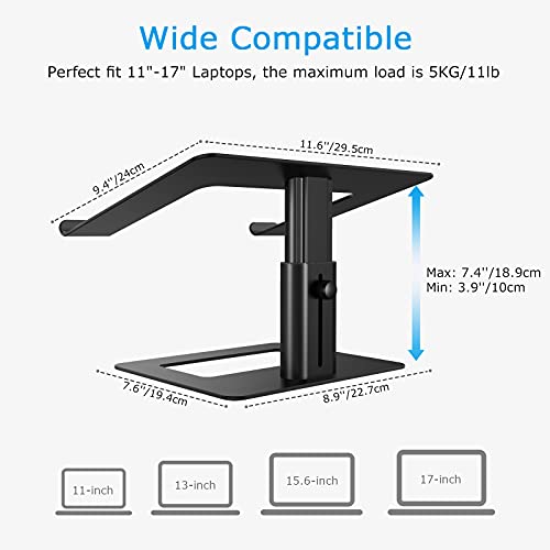 BoYata Laptop Stand, Height Adjustable Laptop Riser for 11-17" Laptops | Ergonomic Laptop Stand for Desk, Ventilated with U-Shaped Open Design, Sturdy Notebook Stand for 10-17'' Laptops, Black - color: Black