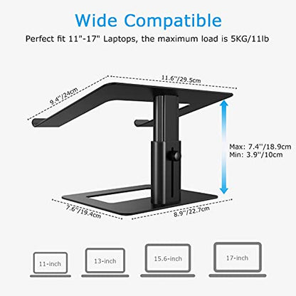 BoYata Laptop Stand, Height Adjustable Laptop Riser for 11-17" Laptops | Ergonomic Laptop Stand for Desk, Ventilated with U-Shaped Open Design, Sturdy Notebook Stand for 10-17'' Laptops, Black - color: Black