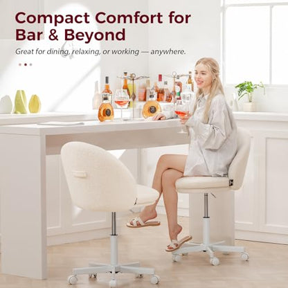GTPLAYER Velvet Tall Office Chair with Wheels Vanity Chairs with Back, Versatile Height Use: Office to Bar Stools Small Ergonomic Comfy Armlees Computer Desk Chair with Bow Lumbar Pillow for Gift - color: Tv-cream