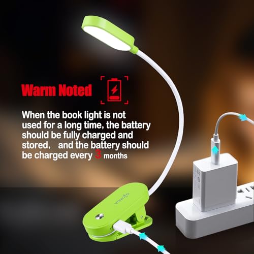 VAVOFO Rechargeable Book Light, 14 LEDs Eye Care Clip On Amber Reading Light for Bookworms Reading in Bed with 9 Colors 9 Brightness (Green) - color: Green