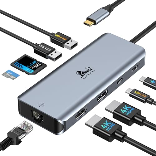 9-in-1 Docking Station Dual Monitor 4K LIONWEI USB C Hub for Laptop Mac - color: 9-in-1 (2 HDMI)