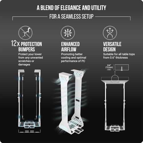 Heavy Duty Under Desk PC Holder – Up to 77 lbs Load Capacity - Adjustable Computer Tower Holder - Under Desk Computer Mount (White) - color: White