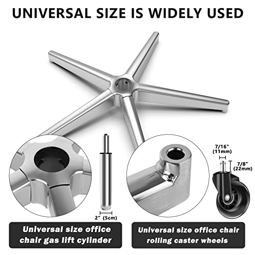 Office Chair Replacement Parts-28'' Heavy Duty Base Replacement(2200Lbs) - Desk Chair Reinforced Metal Leg,Universal Caster and Gas Cylinder Size (Silver) - color: Silver