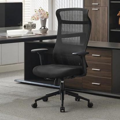 Qulomvs Mesh Ergonomic Office Chair Home Office Desk Chair with Headrest Height Adjustable Computer Executive Desk Chair with Wheels 360 Swivel Task Chair - color: Black