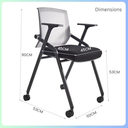 Conference Room Chairs, Folding Office Desk Chair with Lumbar Support and Sliding Armrest with Casters, Stackable Office Guest Chairs & Reception Chairs (2 Pack) - color: Grey, size: 2 Pack