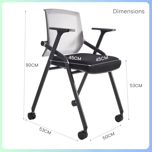 10 Pack Foldable Office Chair with PU Wheels and Sliding Armrest-Ergonomic Mesh Bouncing Back, Stackable Conference Room Chair, Office Guest & Reception & Meeting Chair (Black) - color: Grey, size: 10 Pack
