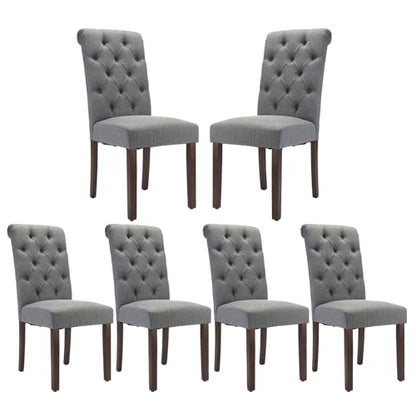 COLAMY Button Tufted Dining Chairs Set of 6, Accent Parsons Diner Upholstered Fabric Dining Room Stylish Kitchen Chairs with Solid Wood Legs and Padded Seat, Dark Grey - color: Dark Grey, size: set of 6