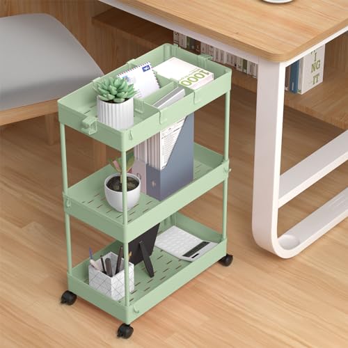 SPACELEAD 3 Tier Rolling Cart with Wheels, Storage Craft Art Trolley Organizer Serving, 3 Hanging Baskets Easy Assembly, for Office, Living Room, Kitchen, Green - color: Green