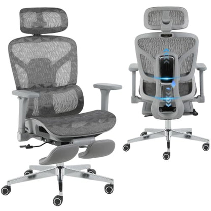 Korser Ergonomic Mesh Office Chair with Footrest, Big and Tall Desk Chair with 4D Flip-Up Arms, Auto-Tracking Lumbar Support, 3D Headrest, High Back Computer Gaming Chair for Home Office, Grey - color: Grey