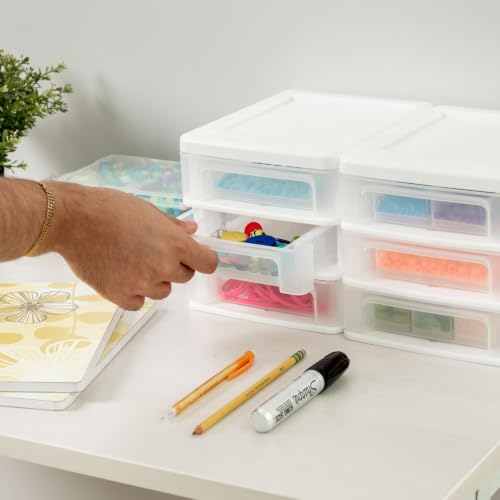 IRIS USA 2-Pack, 3-Drawer Small Plastic Stacking Desktop Organizer, White - color: White, style: Small - 2 Pack