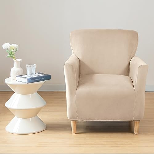 LiveGo Stretch Mid Century Modern Armchair Slipcover 1-Piece Jacquard Accent Chair Covers with Arms Soft Waterproof Chair Slipcovers for Living Room Furniture Protector Office (Velvet Cream) - color: Velvet Cream