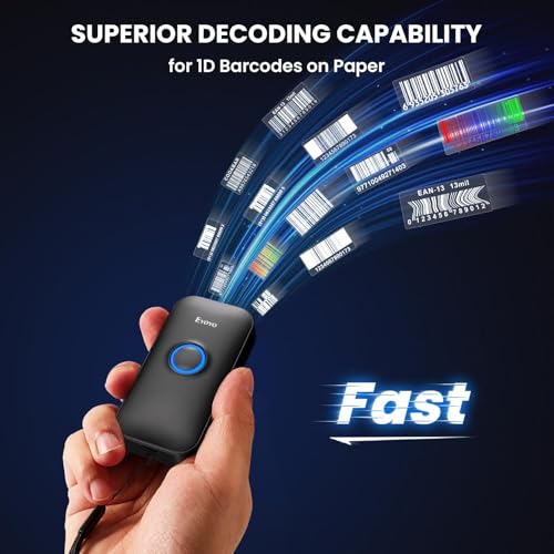 Eyoyo Mini 1D Bluetooth Barcode Scanner | 3-in-1 Bluetooth & USB Wired & 2.4G Wireless, Portable Bar Code Reader, Work with Windows, Android, iOS, Tablets or Computers - color: Black