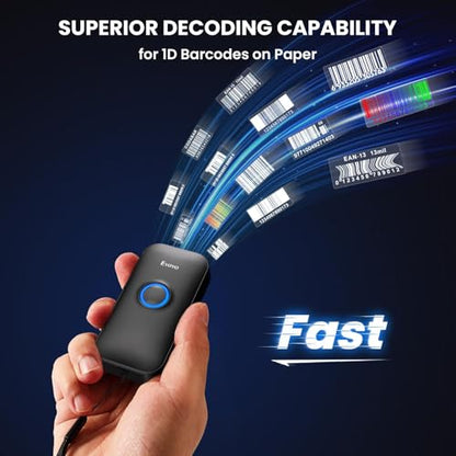Eyoyo Mini 1D Bluetooth Barcode Scanner | 3-in-1 Bluetooth & USB Wired & 2.4G Wireless, Portable Bar Code Reader, Work with Windows, Android, iOS, Tablets or Computers - color: Black