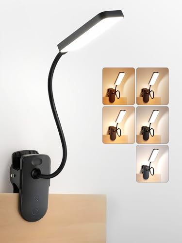 Clip on Light,9 Brightness+5 Color Rechargeable Lamp,48 LED Small Desk Lamp | 4000mAh Battery Powered Lamp,450 Lumen Clamp Light, Wireless & Cordless Book Reading Light for Bed/Bedside Table/Bedroom/Dorm - color: Black