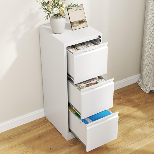 3 Drawer File Cabinet with Lock,Metal Vertical Filing Cabinets for Home Office,Heavy Duty File Storage Cabinet for Letter/Legal/A4/F4 Size File,Easy to Assemble,White - color: White, size: 3 Drawer-15"W