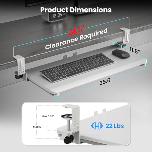 Large Keyboard Tray Under Desk, Pull Out Keyboard & Mouse Tray for Typing - color: White