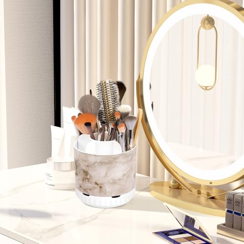 GFWARE Rotating Marble Toothbrush Holder for Bathroom Organizer, Drainage - color: Marble