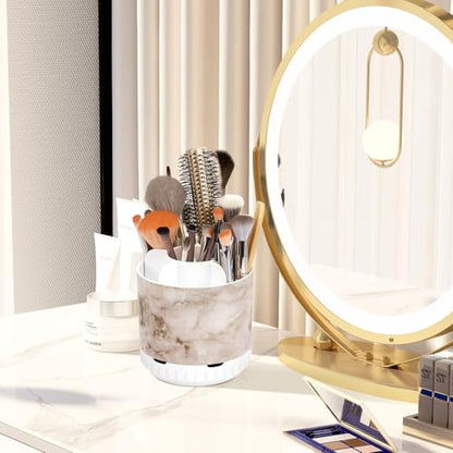 GFWARE Rotating Marble Toothbrush Holder for Bathroom Organizer, Drainage - color: Marble