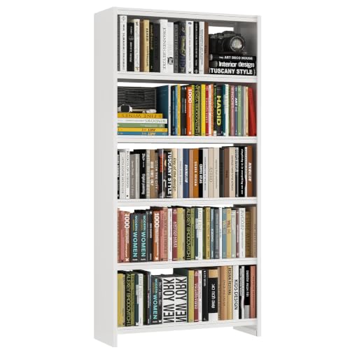69" 5 Tier Metal Bookcase, Sturdy Storage Bookcase Book Stopper (White) | Spacious Storage,Tool-Free Quick Assembly,Heavy-Duty All-Metal Build,Safe Anti-Fall Design - color: White, size: Style2-34"W