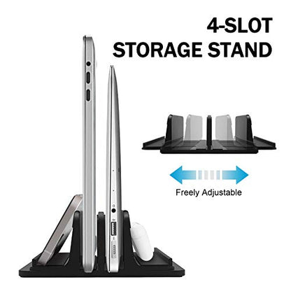 Vertical Laptop Stand Metal, ULBRE Double Adjustable 4 Slots Upright MacBook Stands Holder Compatible w' All iPad Tablet Surface Pro Go Dell Samsung HP Chromebook Upto 17.5' - Black